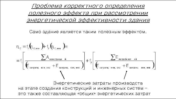 Проблема корректного определения полезного эффекта при рассмотрении энергетической эффективности здания Само здание является таким