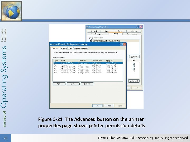 Figure 5 -21 The Advanced button on the printer properties page shows printer permission