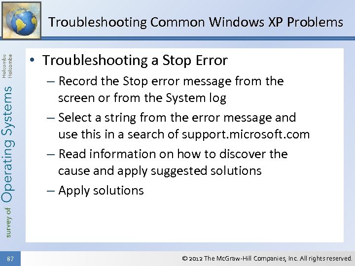 Troubleshooting Common Windows XP Problems • Troubleshooting a Stop Error – Record the Stop