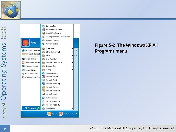 Figure 5 -2 The Windows XP All Programs menu 9 © 2012 The Mc.