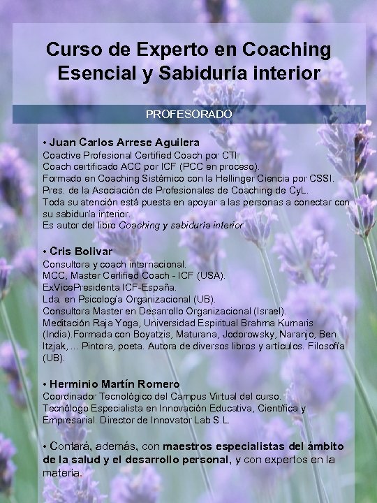 Curso de Experto en Coaching Esencial y Sabiduría interior PROFESORADO • Juan Carlos Arrese