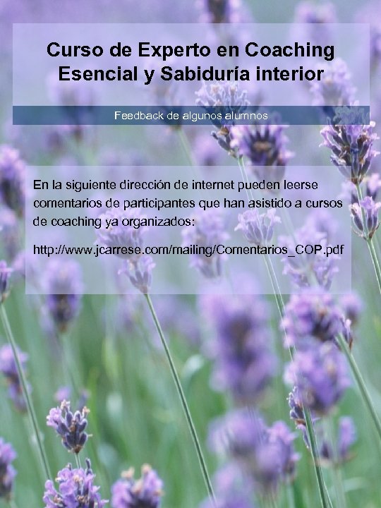 Curso de Experto en Coaching Esencial y Sabiduría interior Feedback de algunos alumnos En
