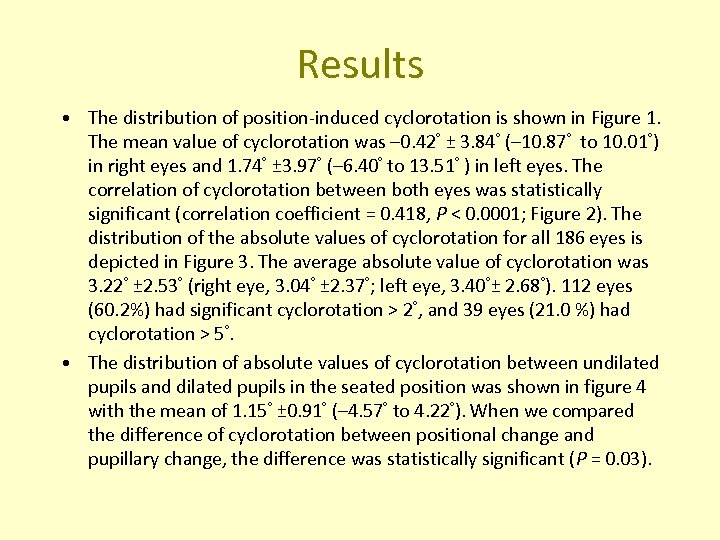 Results • The distribution of position-induced cyclorotation is shown in Figure 1. The mean