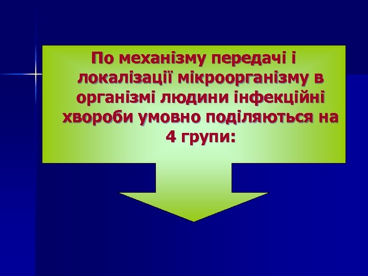 По механізму передачі і локалізації мікроорганізму в організмі людини інфекційні хвороби умовно поділяються на