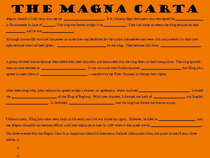 The Magna Carta is a Latin term that means ____________. It is a famous