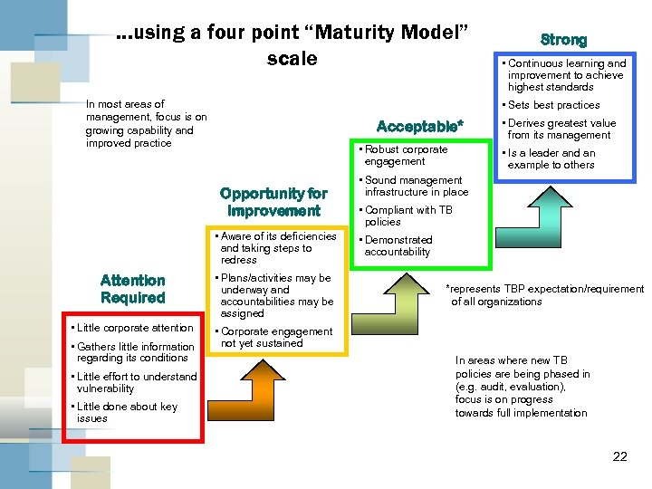 . . . using a four point “Maturity Model” scale In most areas of