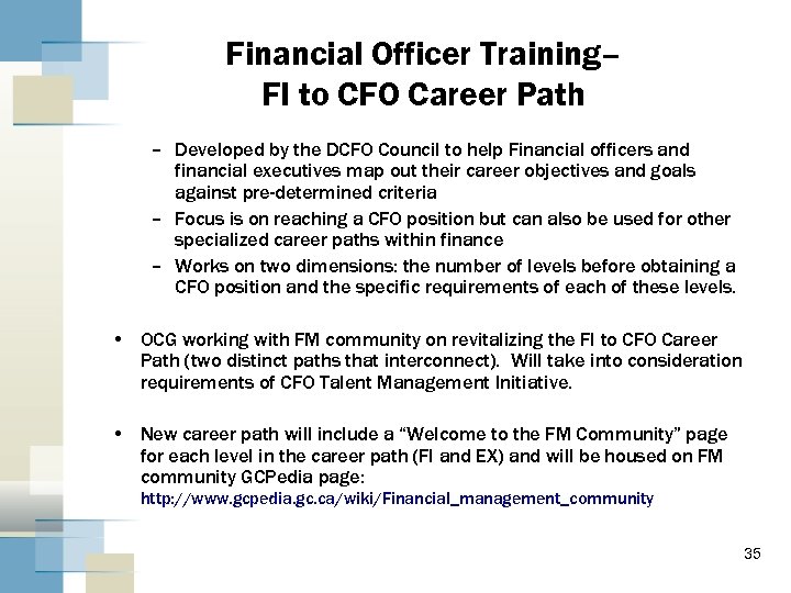 Financial Officer Training– FI to CFO Career Path – Developed by the DCFO Council