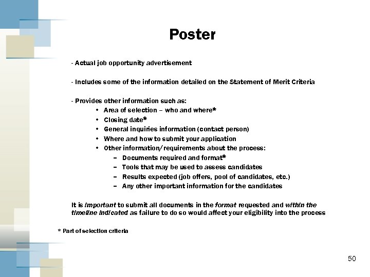 Poster - Actual job opportunity advertisement - Includes some of the information detailed on