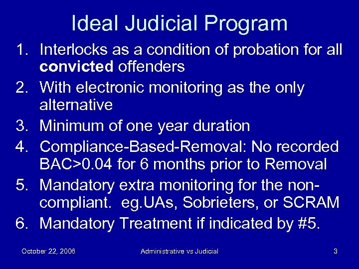 Ideal Judicial Program 1. Interlocks as a condition of probation for all convicted offenders