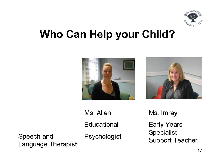 Who Can Help your Child? Ms. Allen Educational Speech and Language Therapist Ms. Imray