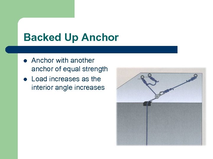 Backed Up Anchor l l Anchor with another anchor of equal strength Load increases
