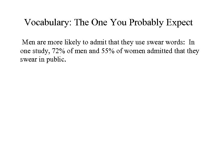 Vocabulary: The One You Probably Expect Men are more likely to admit that they