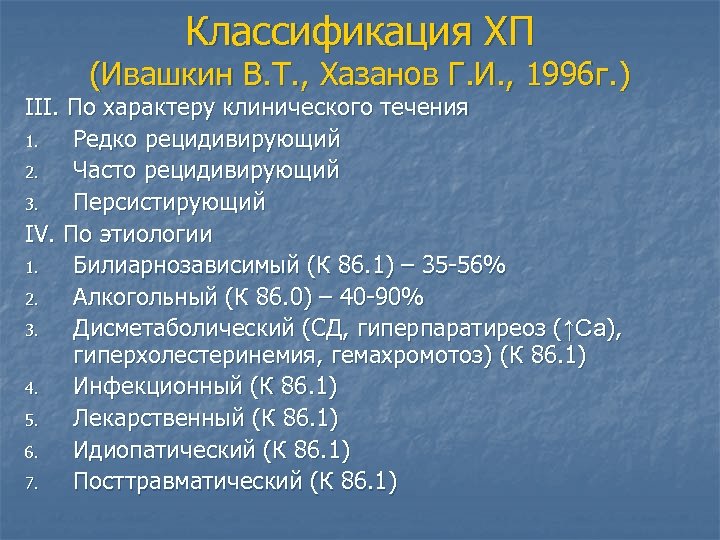 Классификация ХП (Ивашкин В. Т. , Хазанов Г. И. , 1996 г. ) III.