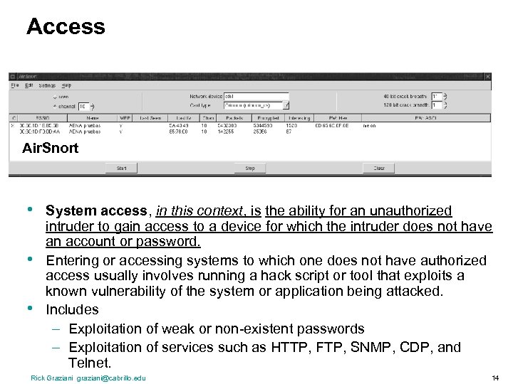 Access Air. Snort • • • System access, in this context, is the ability