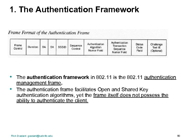 1. The Authentication Framework • • The authentication framework in 802. 11 is the