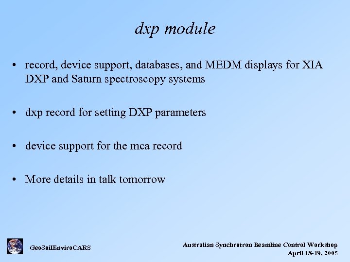 dxp module • record, device support, databases, and MEDM displays for XIA DXP and