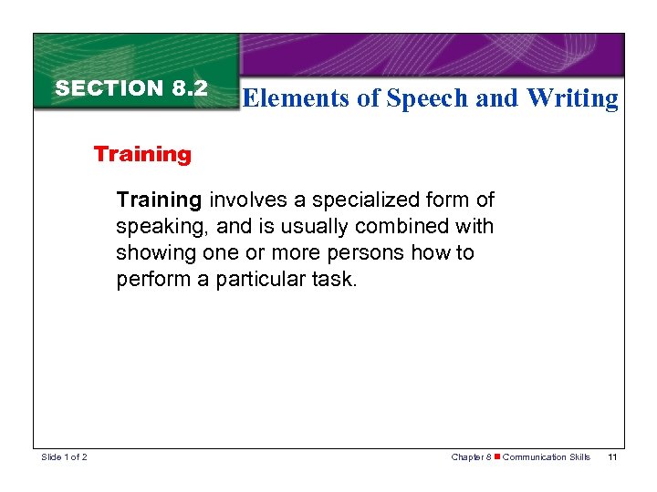SECTION 8. 2 Elements of Speech and Writing Training involves a specialized form of