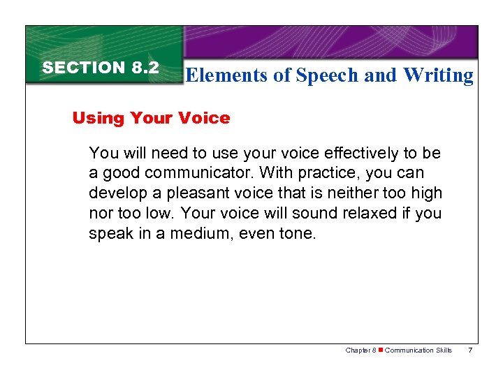 SECTION 8. 2 Elements of Speech and Writing Using Your Voice You will need