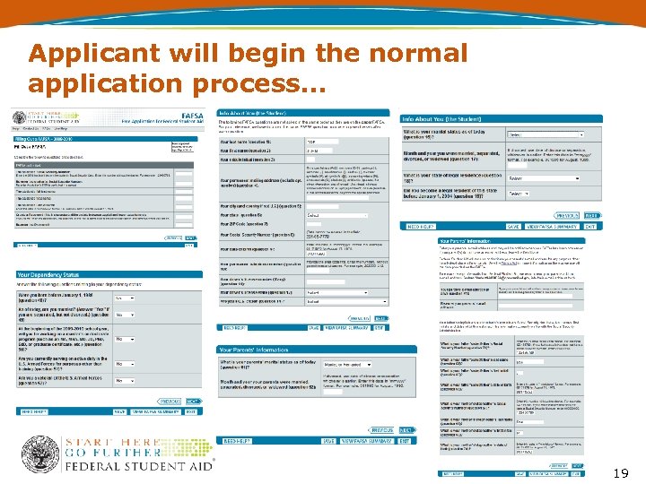 Applicant will begin the normal application process… 19 