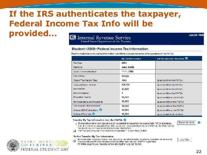 If the IRS authenticates the taxpayer, Federal Income Tax Info will be provided… 22