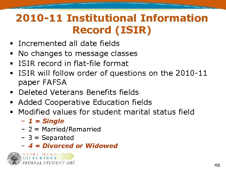2010 -11 Institutional Information Record (ISIR) Incremented all date fields No changes to message