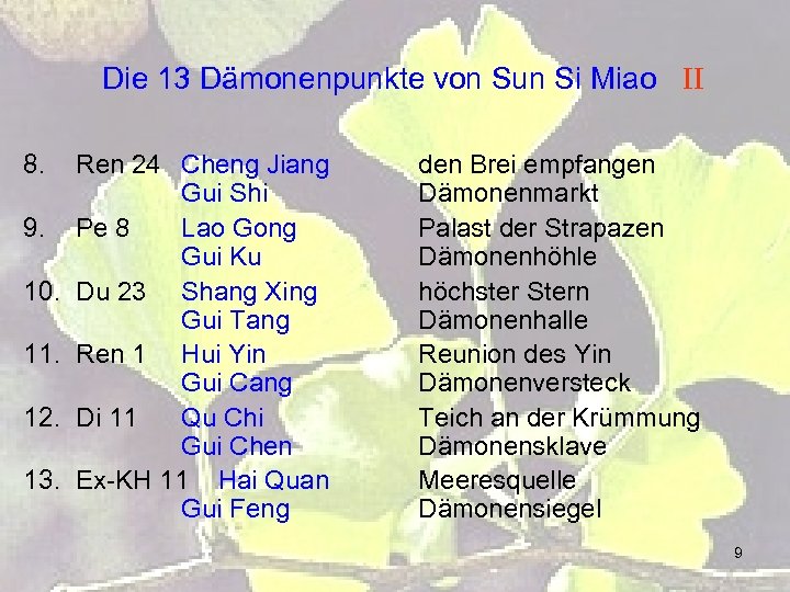 Die 13 Dämonenpunkte von Sun Si Miao II 8. 9. 10. 11. 12. 13.