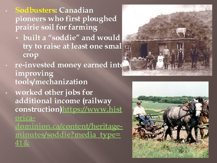  • • • Sodbusters: Canadian pioneers who first ploughed prairie soil for farming