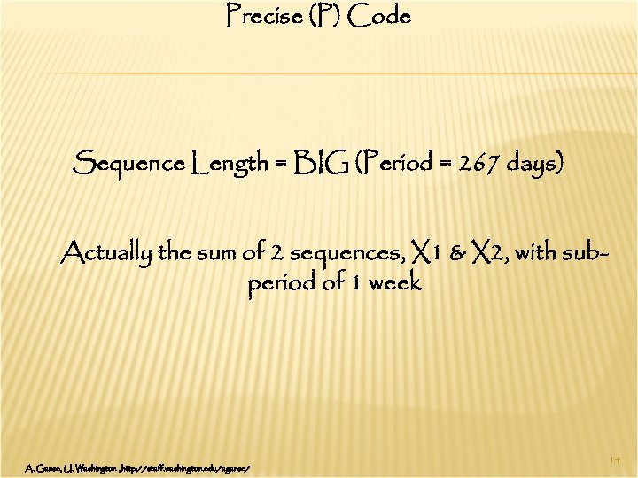 Precise (P) Code Sequence Length = BIG (Period = 267 days) Actually the sum