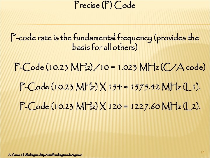 Precise (P) Code P-code rate is the fundamental frequency (provides the basis for all