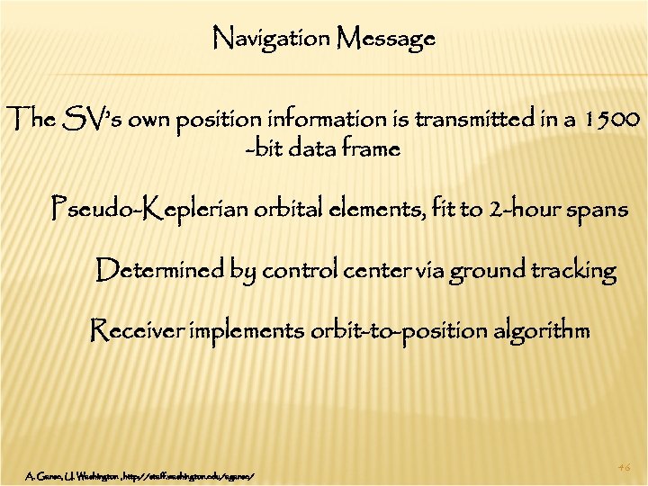 Navigation Message The SV’s own position information is transmitted in a 1500 -bit data