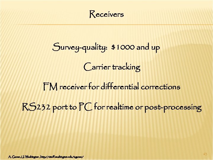 Receivers Survey-quality: $1000 and up Carrier tracking FM receiver for differential corrections RS 232