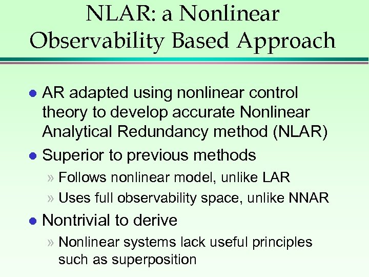 NLAR: a Nonlinear Observability Based Approach AR adapted using nonlinear control theory to develop