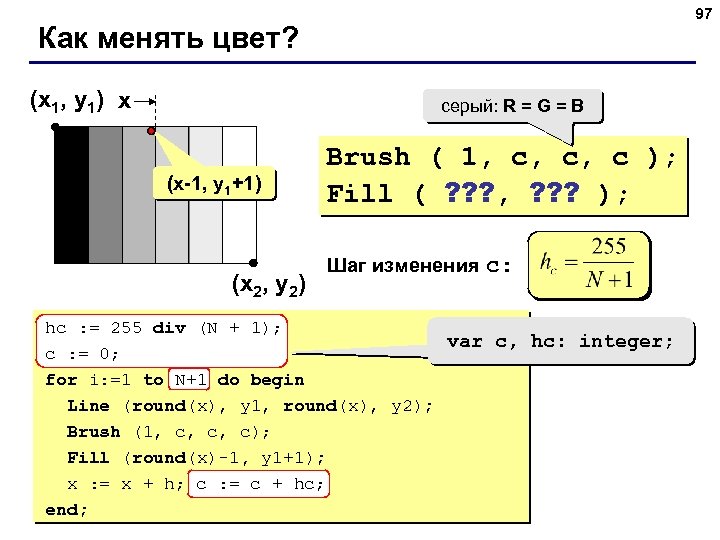 97 Как менять цвет? (x 1, y 1) x серый: R = G =