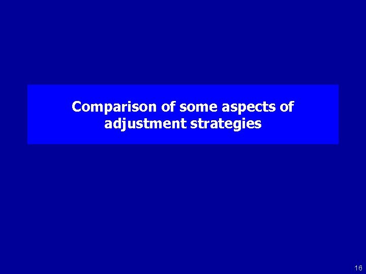 Comparison of some aspects of adjustment strategies 16 