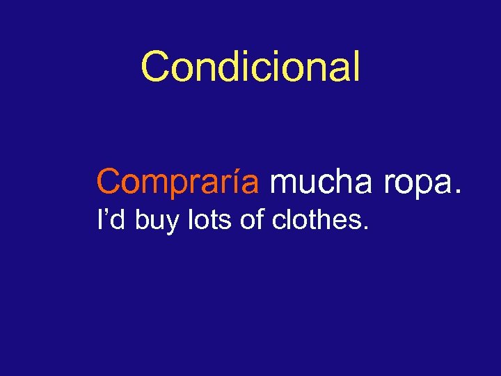 Condicional Compraría mucha ropa. I’d buy lots of clothes. 