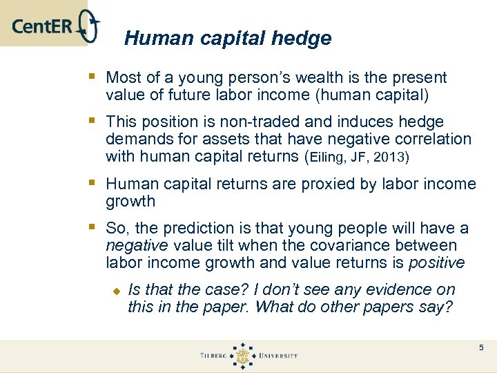 Human capital hedge § Most of a young person’s wealth is the present value