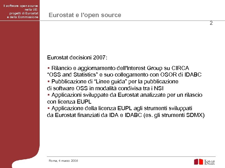 Il software open source nella UE: progetti di Eurostat e della Commissione Eurostat e