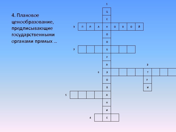 1 Ц 4. Плановое ценообразование, предписывающие государственными органами прямых … Е 3 П Л