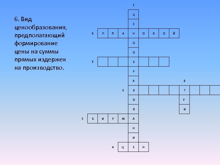 1 Ц 6. Вид ценообразования, предполагающий формирование цены на суммы прямых издержек на производство.