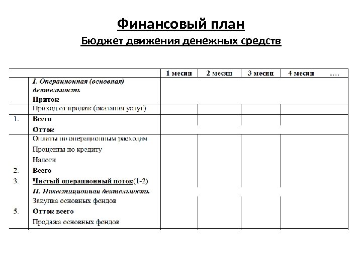 Финансовый план Бюджет движения денежных средств 