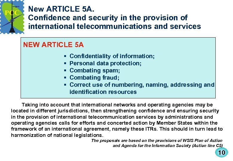 New ARTICLE 5 A. Confidence and security in the provision of international telecommunications and