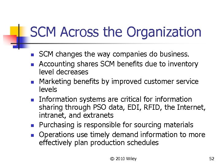 SCM Across the Organization n n n SCM changes the way companies do business.