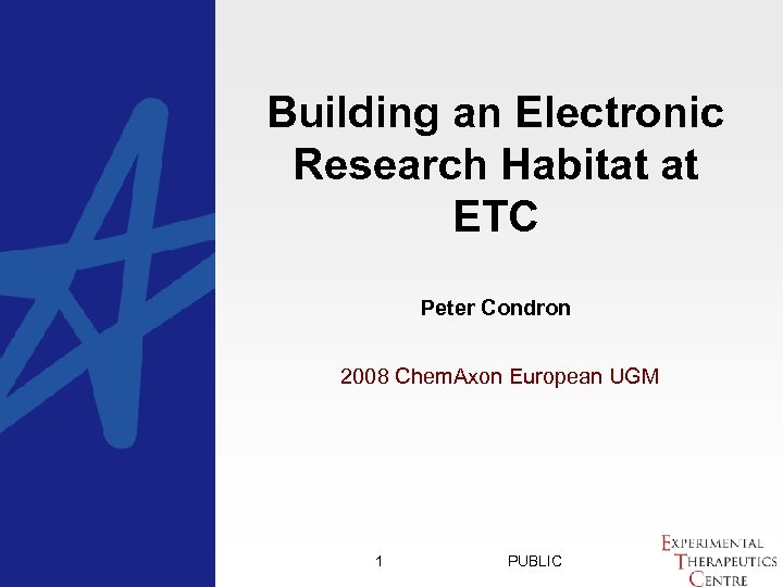 Building an Electronic Research Habitat at ETC Peter Condron 2008 Chem. Axon European UGM
