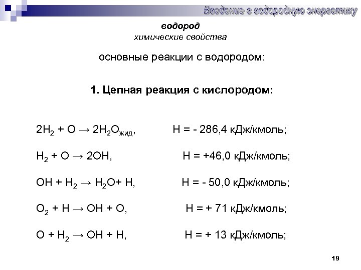 Уравнение реакции взаимодействия водорода с кислородом. Химические свойства водорода реакции. Название продуктов реакции водорода