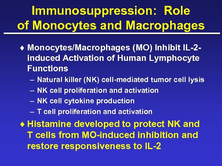 Immunosuppression: Role of Monocytes and Macrophages ¨ Monocytes/Macrophages (MO) Inhibit IL-2 induced Activation of