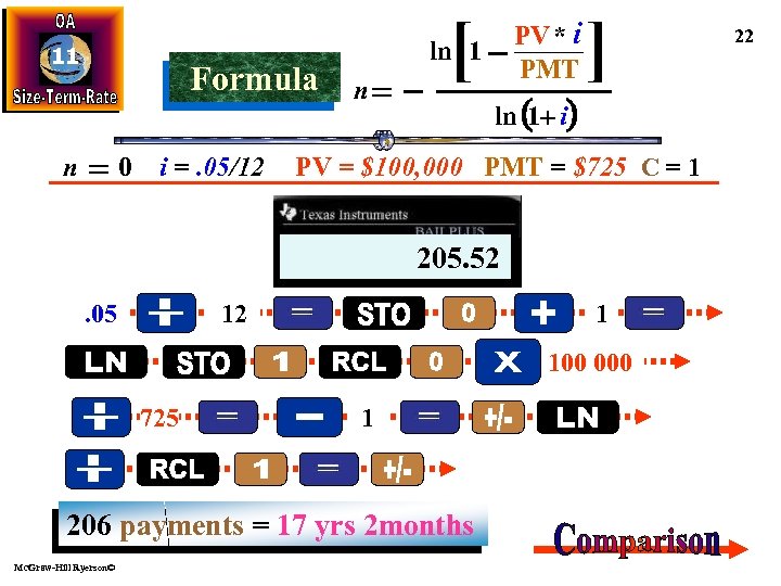 11 Formula n 0 i =. 05/12 [ PV * i PMT ln 1