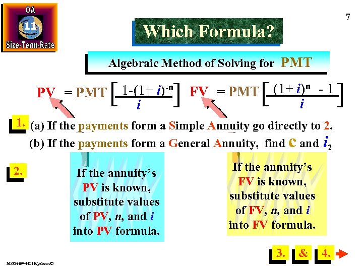 11 7 Which Formula? Algebraic Method of Solving for PMT PV = PMT [