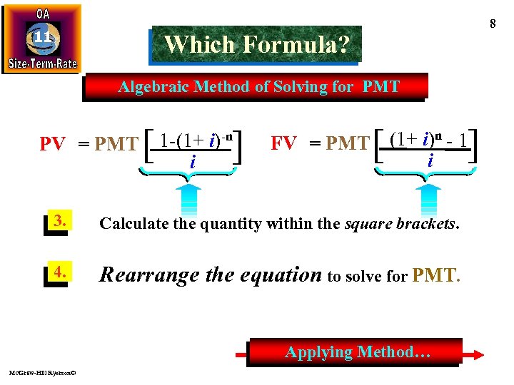 11 8 Which Formula? Algebraic Method of Solving for PMT PV = PMT [