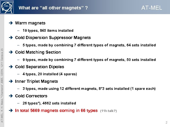 AT-MEL What are “all other magnets” ? è Warm magnets – 19 types, 845