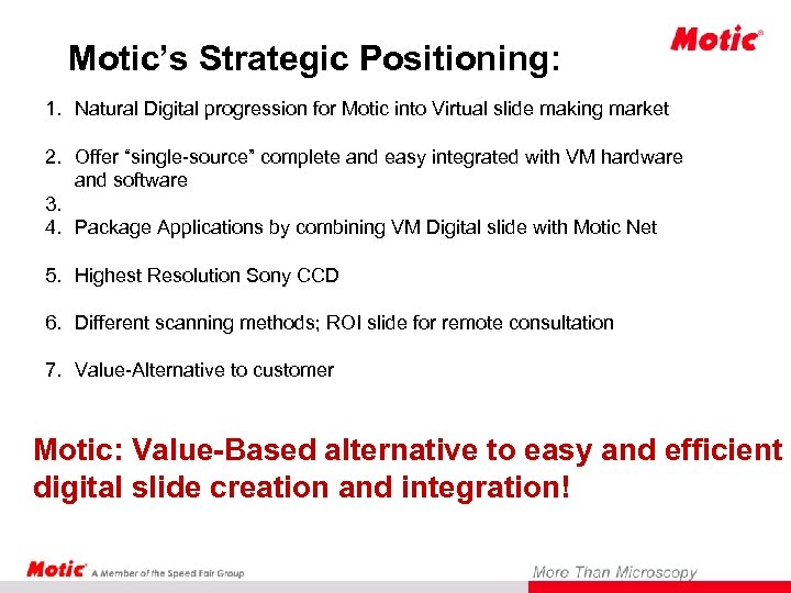 Motic’s Strategic Positioning: 1. Natural Digital progression for Motic into Virtual slide making market